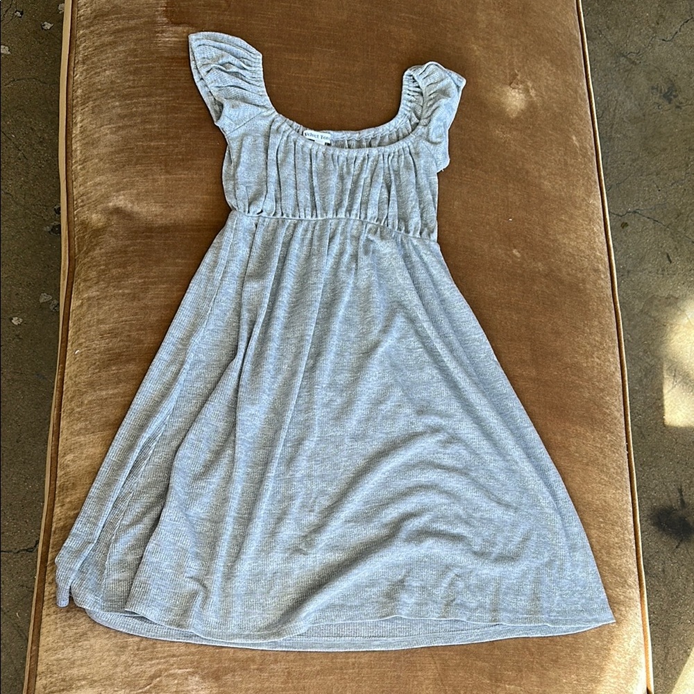 Light grey Silver thread stripe New unworn mini dress A line Relax fit Off shoul